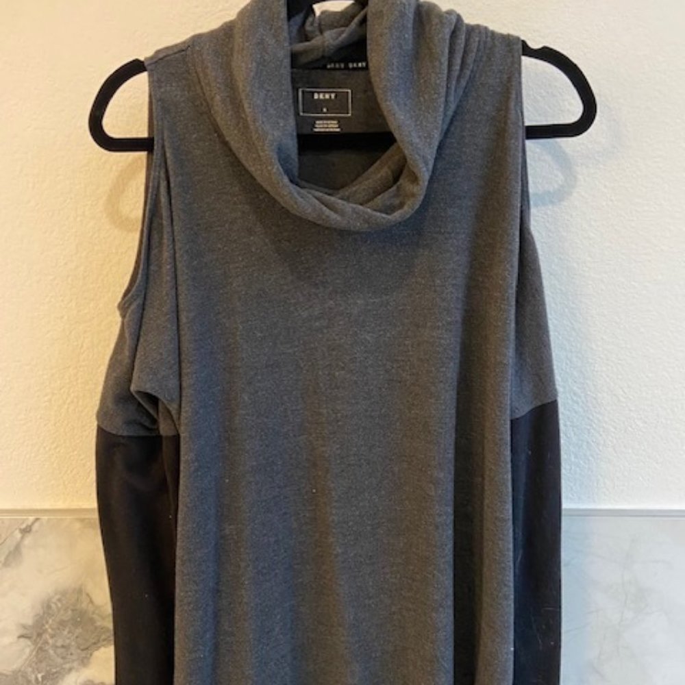 DKNY Shoulderless Black & Grey Sweater US Size S